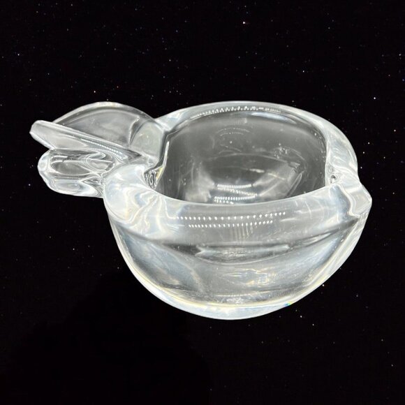 VTG Vannes Apple Peach Clear Heavy Art Glass Ashtray Trinket Dish France Bowl 5” - Picture 6 of 10